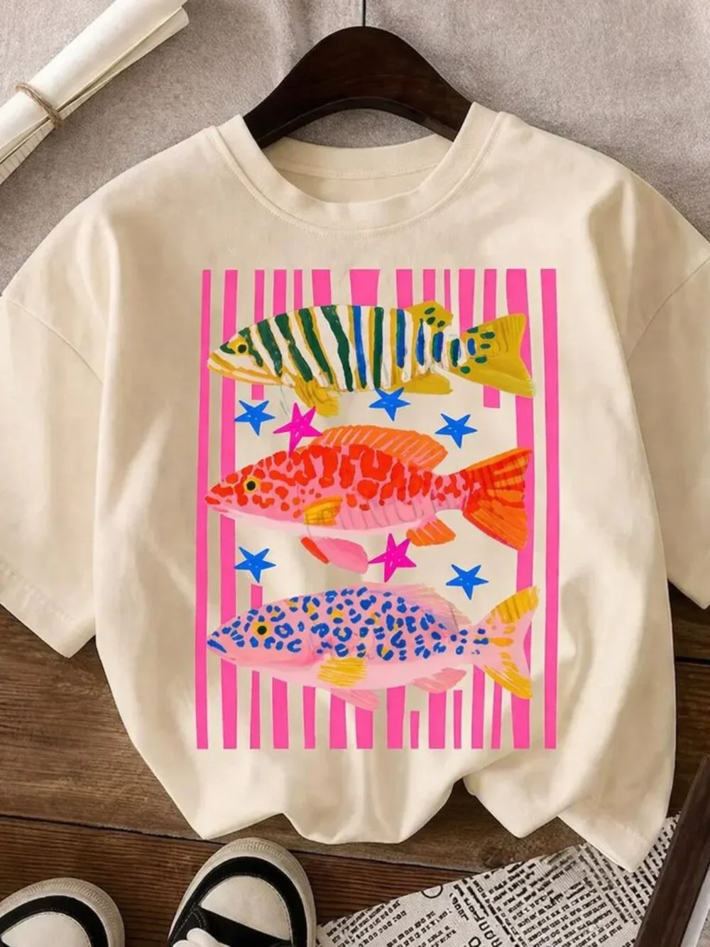 Maximalist Tropical Fish Trio T-Shirt 🐠🌺🌊 | Bold Ocean Graphic Tee - Picture 1 of 4